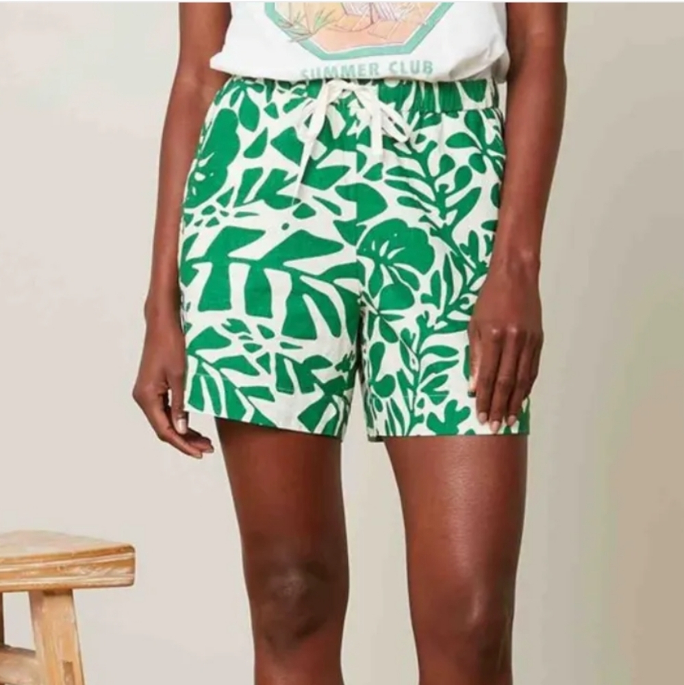 HARTFORD Sabine Green Leaves Print Tropical Beachy Linen Shorts - Picture 2 of 11